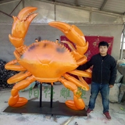 玻璃钢大螃蟹雕塑海鲜门头，仿真蟹海洋生物，发光青蟹模型龙虾定制