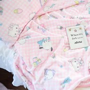 粉色格子木马法兰绒毯子双人法兰绒毛毯猫咪办公室空调午睡毯床单