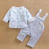 3一6个月12婴儿分体款春秋薄夹棉衣服0男宝宝装背带裤两件套装季5