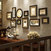 欧式复古实木照片墙相框墙，餐厅酒店挂墙装饰画美式沙发背景墙画框