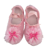 粉色公主舞蹈鞋花朵，玫红蝴蝶结女幼儿童布鞋芭蕾舞，跳舞练功软底
