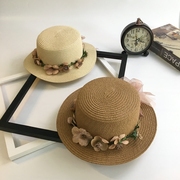 草帽女夏季出游亲子帽母女花环防晒遮阳帽韩版可折叠沙滩帽