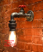 工业旧黑铁蒸汽阀门开关，复古水管壁灯，复古爱迪生水管灯