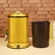 亿丽家高档金色欧式垃圾桶，家用客厅不锈钢脚踏静音，创意垃圾筒厨房