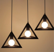 常州灯具城北欧三头餐吊灯铁艺黑色三角形餐厅灯创意个性灯具