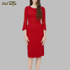 红色气质连衣裙女圆领镶钻复古黑色小洋装中长款修身法式小礼服裙