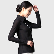 文禾职业装黑色衬衫女士长袖，ol韩版修身薄衬衣，纯色商务工作服显瘦