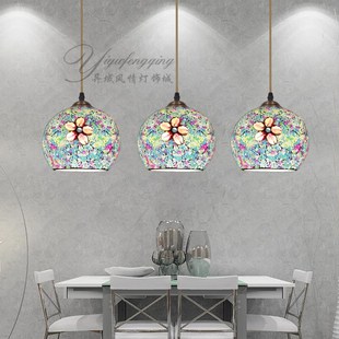 波西米亚灯走廊餐厅个性吧台单3头玻璃小吊灯阳台创意地中海灯具