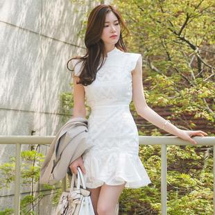 2022夏季韩版时尚性感，女装修身显瘦短袖拼接荷叶边包臀连衣裙