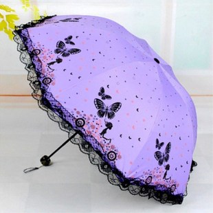 晴雨伞小清新太阳伞三折叠黑胶防晒防紫外线两用伞韩国女士蕾丝花
