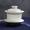 冰晶蜂巢蜂窝玲珑镂空盖碗茶杯景德镇青花镂雕茶具茶壶备碗品茗杯