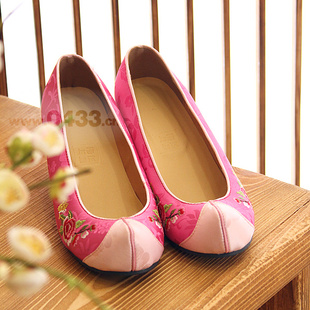 韩国进口传统韩服绣花勾鞋玫粉色5cm高跟/H-P02768