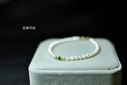 天然淡水珍珠 4-5mm近圆极光白珍珠手链 搭配14K包金绿色锆石环扣