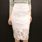 白色亮片蕾丝高腰半身裙夏季女2020韩版中长包臀开叉一步裙