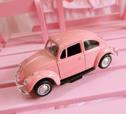 宝马老爷车甲壳虫合金儿童，玩具小汽车模型声光女孩宝礼物摆件粉色