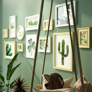 高档欧锋欧式田园实木，照片墙挂墙相框绿色，清新装饰画组合客厅卧室