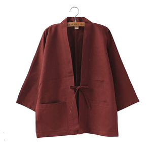 日式和风改良棉麻系带七分袖和服开衫，外套道袍茶服纯色女装多色