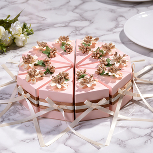 蜜曼结婚喜糖盒粉色蛋糕形糖盒，个性创意欧式婚礼糖盒回礼盒子成品