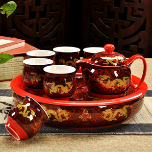  景德镇青花瓷器大茶壶 整套冰裂陶瓷茶盘双层茶杯 茶具套装