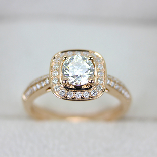 豪华群镶18k玫瑰金钻石(金钻石，)戒指结婚女戒戒托定制显钻钻戒克拉效果