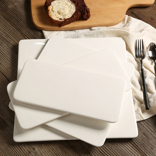 纯白长方形陶瓷盘子 10寸创意西餐盘寿司蛋糕盘欧式牛排盘意面盘
