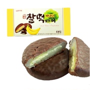  韩国进口零食品乐天糯米香蕉巧克力夹心打糕225g 乐天香蕉派