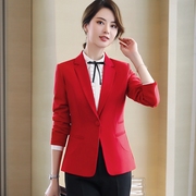 春秋女士小西装外套短款修身百搭长袖职业西服红色工作服上衣
