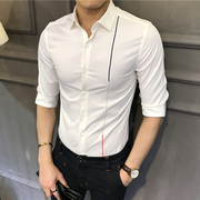 七分袖衬衫男韩版潮流夏季薄款中袖白衬衣(白衬衣，)短袖修身寸衫免烫小清新