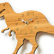 森林主题竹木卡通恐龙挂钟儿童房霸王龙木头动物墙壁时钟表石英钟