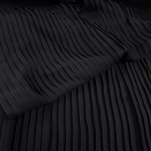 服装布料黑色风琴百褶压皱珍珠雪纺半身长，连衣裙面料10.5