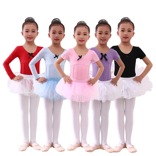 儿童舞蹈练功服女童，春秋长袖连体服棉质，芭蕾舞服少儿考级体操服