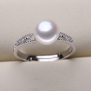 s925纯银戒指环可调节蕾丝，珍珠戒指托diy珍珠银配件半成品