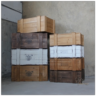 复古木箱老旧实木加固整理收纳箱装饰储物箱陈列有盖长方形木箱子
