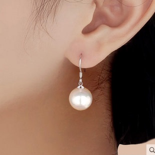 纯银925耳钉白色贝珍珠耳坠日韩国版耳环女简约清新耳饰潮品