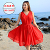 2020夏季v领中长款显瘦无袖连衣裙大码红色海边沙滩度假裙仙
