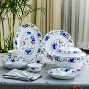 景德镇骨瓷餐具家用套装56头28头釉中彩青花瓷鸡缸杯中式碗碟套装