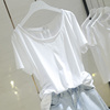 2023夏季韩版宽松纯白色短袖T恤女毛边圆领棉质半袖上衣B100
