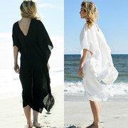 海边度假防晒宽松白黑色雪纺比基尼泳衣罩衫外套沙滩裙罩衣长裙女