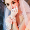 婚纱手套蕾丝短款白色，韩版冬季透明新娘，手套结婚性感蕾丝配件水钻