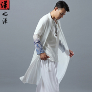中国风民族服装男士中长款风衣，外套薄款夏季雪纺，防晒开衫长袖披风