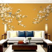 繁花似锦新中式壁画壁纸无纺布，墙纸装饰客厅电视背景墙中式墙布