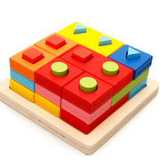 认知形状配对积木木制立体拼图几何形状，益智玩具颜色认知幼教教