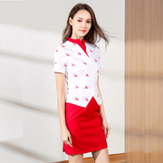 香港空姐职业套装短袖连衣裙女春夏装修身百搭制服航空公司工作服