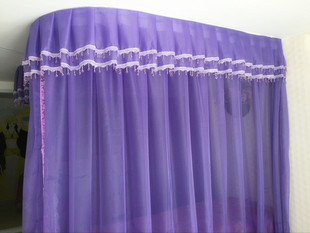 韩式床幔浪漫窗帘玄关美容床隔断帘装饰纱帘半遮光轻透紫色定制