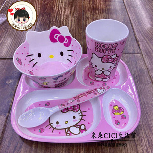 儿童餐具kt猫凯蒂猫防摔碗盘密胺餐盘饭碗套装卡通造型