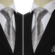 银灰色条纹提花真丝领带，男正装商务9cm职业，工作男士礼盒装j158