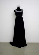 九九新礼服(新礼服)黑色彩色，水晶珠褶皱创意，主持小拖尾礼服腰围2尺2hh084