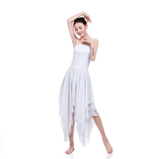 白色吊带舞蹈服儿童芭蕾舞裙，飘逸现代舞蹈服装现代舞蹈，演出服装女
