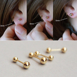 睡觉不用摘的韩国纯14k金耳环，金豆豆(金豆豆)双头，圆球黄金螺丝耳骨小耳钉