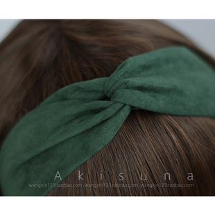纯色墨绿咖啡色麂皮绒韩版日系复古纯色交叉兔耳朵发带发饰发箍